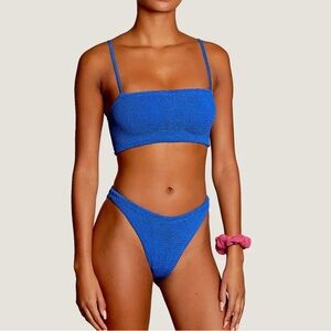 New Hunza G Royal Blue Gigi Bikini SET Crinkle Stretchy Rare Swimsuit One Size